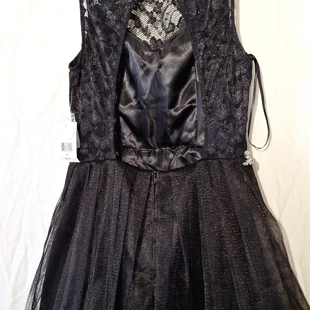 Prom Formal Mini Dress, Black w. Sparkles, Beaded, Embroidered sz 7 Junior, NWT - Picture 9 of 16